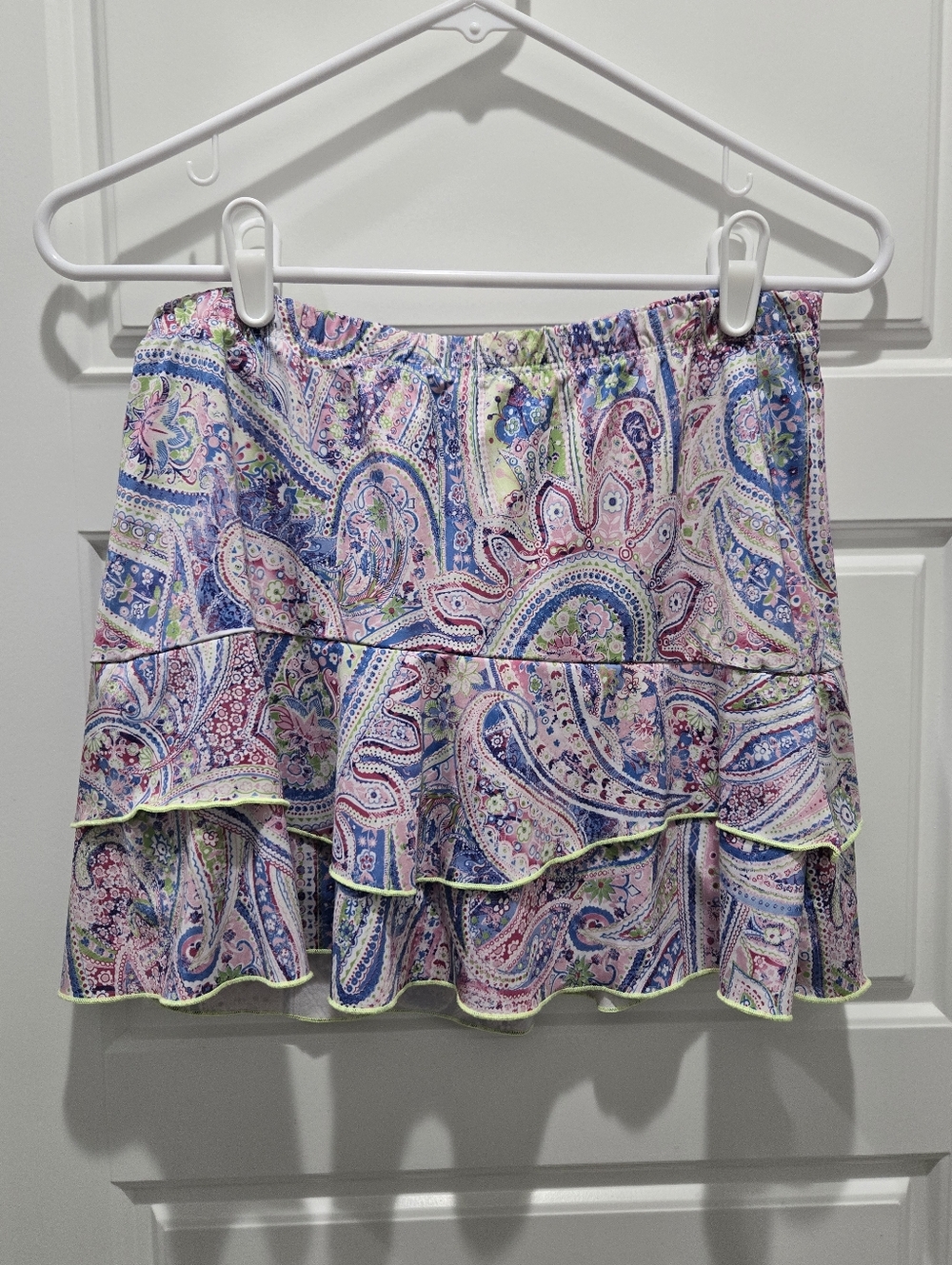 DENISE CRONWALL ATHLETIC SKORT TENNIS SKIRT TIERED RUFFLE PINK PAISLEY WOMEN L